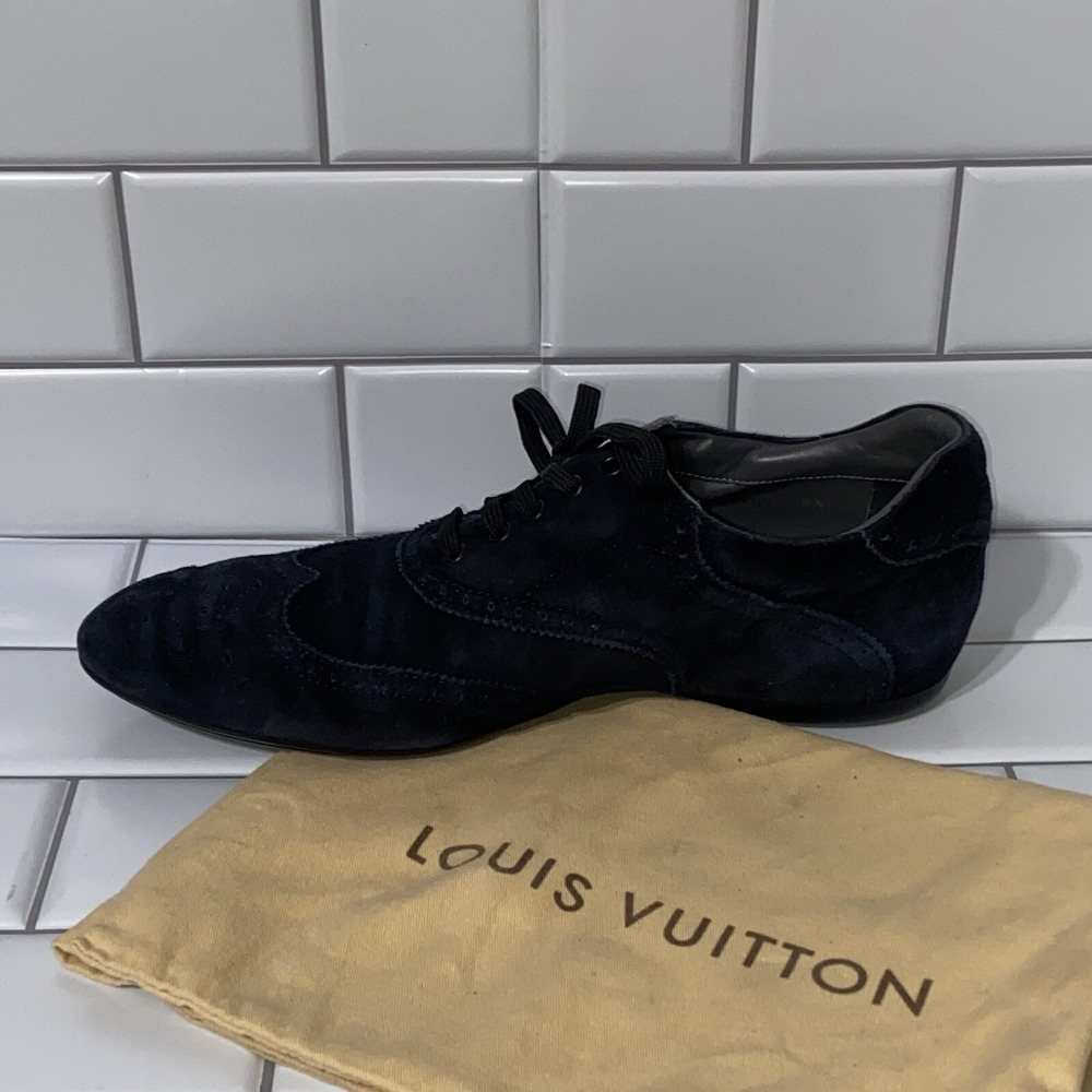 Louis Vuitton LV Shoes Oxford Wingtip Dress Shoes UK 8.5 US 9.5 Navy Blue Suede - Picture 10 of 11